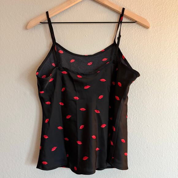 A New Day Women’s Silky Tank Top, Black with Red Lips, Size Small - Picture 2 of 5